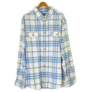 George Men's size 3XL 54-56 L/S Button Front Flannel Shirt Collared Blue Plaid